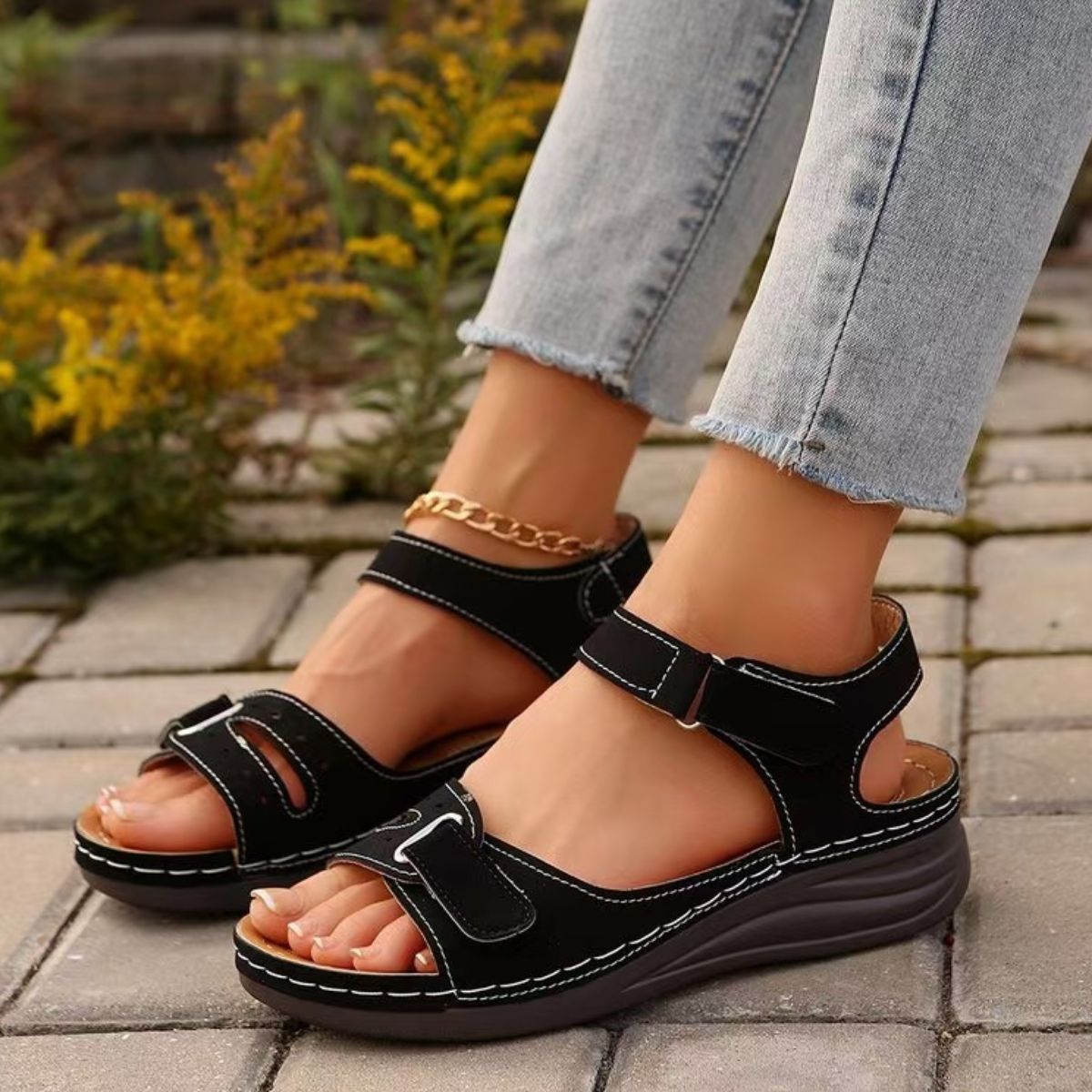 Women’s Adjustable Strap Comfort Sandals – Low Heel in 4 Colors