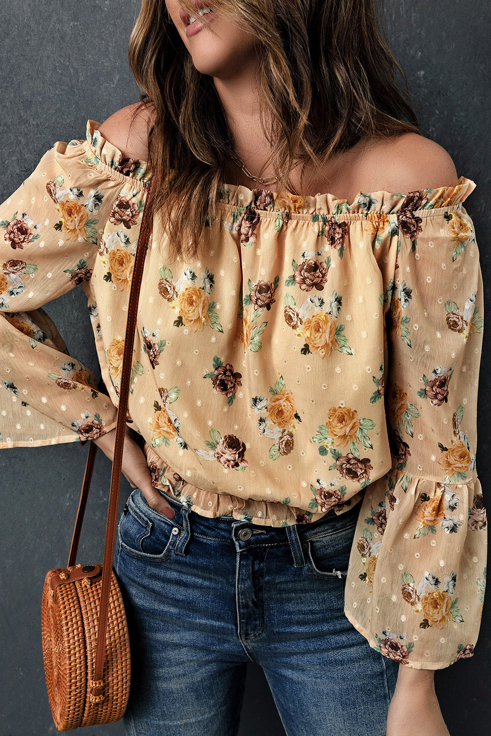 Sunlit Blossom Bell Sleeves Crop Top