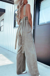 Women’s V-Neck Wide-Leg Washed Denim Jumpsuit – Effortless & Trendy