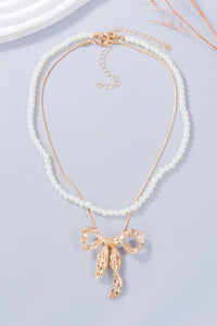 Bow & Pearl Jewelry Set – 2-Piece Necklace and Earrings