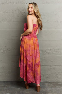 High-Low Tie-Dye Strapless Maxi Dress