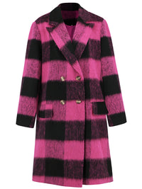 Plaid Double-Breasted Long Coat – Bold & Cozy Outerwear