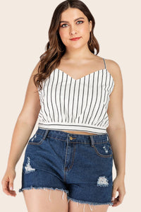 Striped Cropped Top with Tie Back – Sleeveless V-Neck - Plus