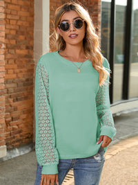 Full Size Round Neck Lace Long Sleeve T-Shirt – Elegant Style in Plus Sizes