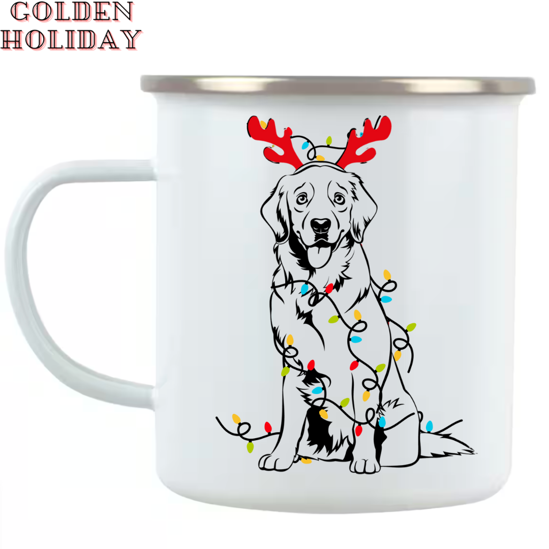 Golden Holiday Pup 'n' Lights Mug - Customizable