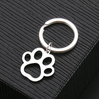 Stainless Steel Paw Print Keychain - Durable Silver Pet Lover Accessory