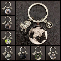 Pug Dog Keychain - Alloy Charm with Glass Pendant