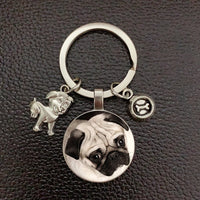 Pug Dog Keychain - Alloy Charm with Glass Pendant