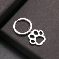 Stainless Steel Paw Print Keychain - Durable Silver Pet Lover Accessory