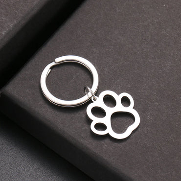 Stainless Steel Paw Print Keychain - Durable Silver Pet Lover Accessory