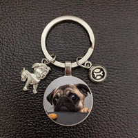 Pug Dog Keychain - Alloy Charm with Glass Pendant