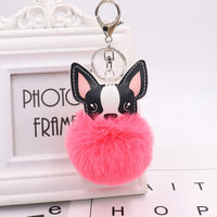 Boston Terrier Pom-Pom Keychain - Rabbit Fur & Platinum-Plated Charm