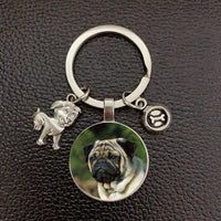 Pug Dog Keychain - Alloy Charm with Glass Pendant