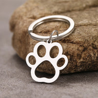 Stainless Steel Paw Print Keychain - Durable Silver Pet Lover Accessory