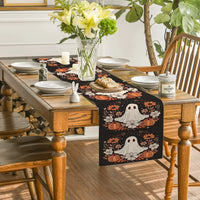 Halloween Ghost and Pumpkin Table Runner – Floral Spooky Decor for Festive Tables