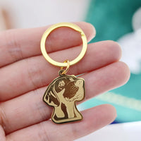 Weimaraner Stainless Steel Dog Head Keychain - Gold & Silver Options