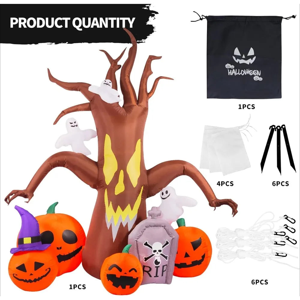 8 ft Halloween Inflatable Haunted Tree with Ghosts and Jack-o’-Lanterns – Outdoor Yard Decoration with LED Lights