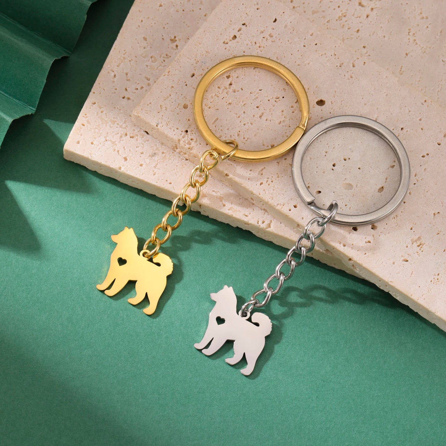 Gold & Silver Dog Silhouette Keychain - Stylish Pet Lover Accessory