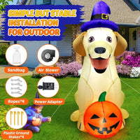 Giant Halloween Inflatable Lab Dog with Witch Hat and Pumpkin – Spooky Lighted Yard Decoration