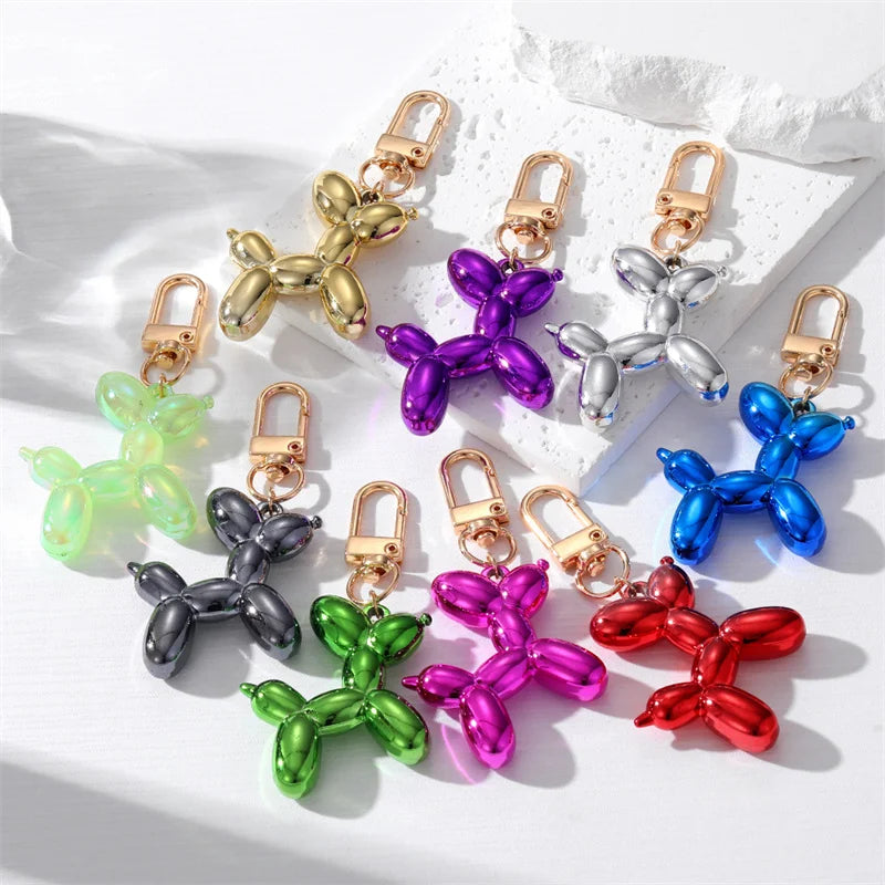 Metallic Balloon Dog Keychain - Vibrant Resin Charm with Zinc Alloy Clip