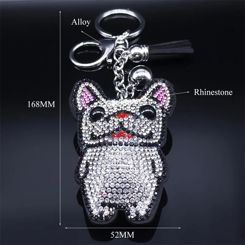 French Bulldog Crystal Keychain - Sparkling Dog Bag Accessory