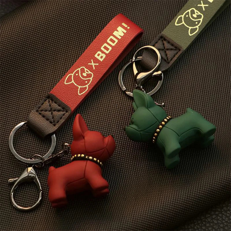 Punk French Bulldog Keychain - Resin Core with PU Leather Strap