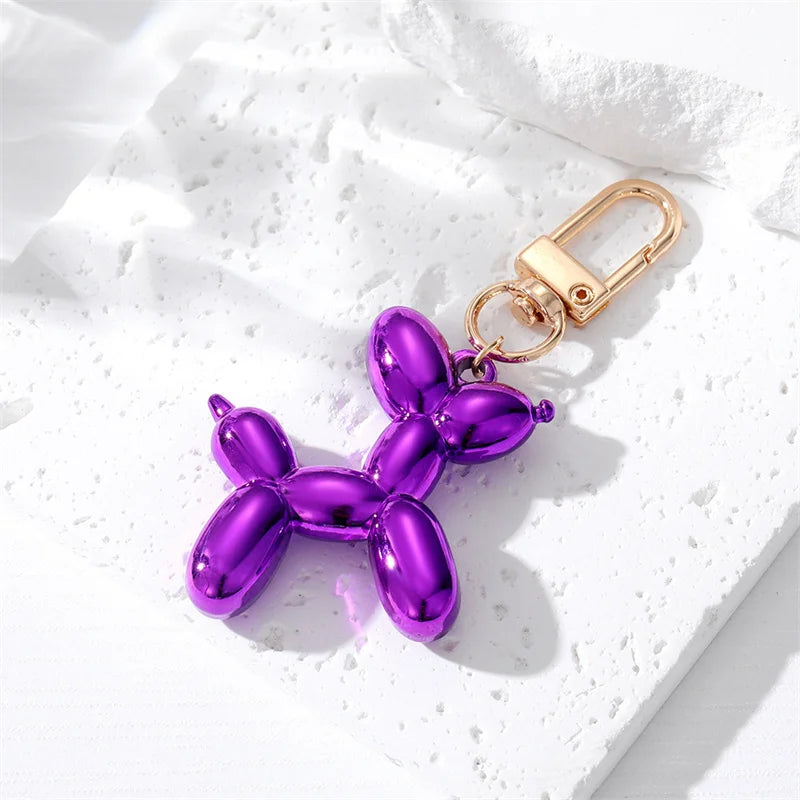 Metallic Balloon Dog Keychain - Vibrant Resin Charm with Zinc Alloy Clip