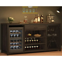 Modern Industrial Wine and Coffee Bar Cabinet with Storage Shelves and Mesh Doors