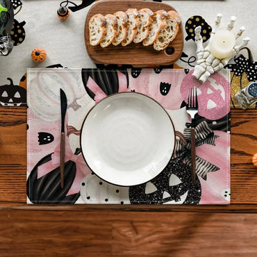 Set of 4 Halloween Placemats: Pink Pumpkin & Ghost Designs