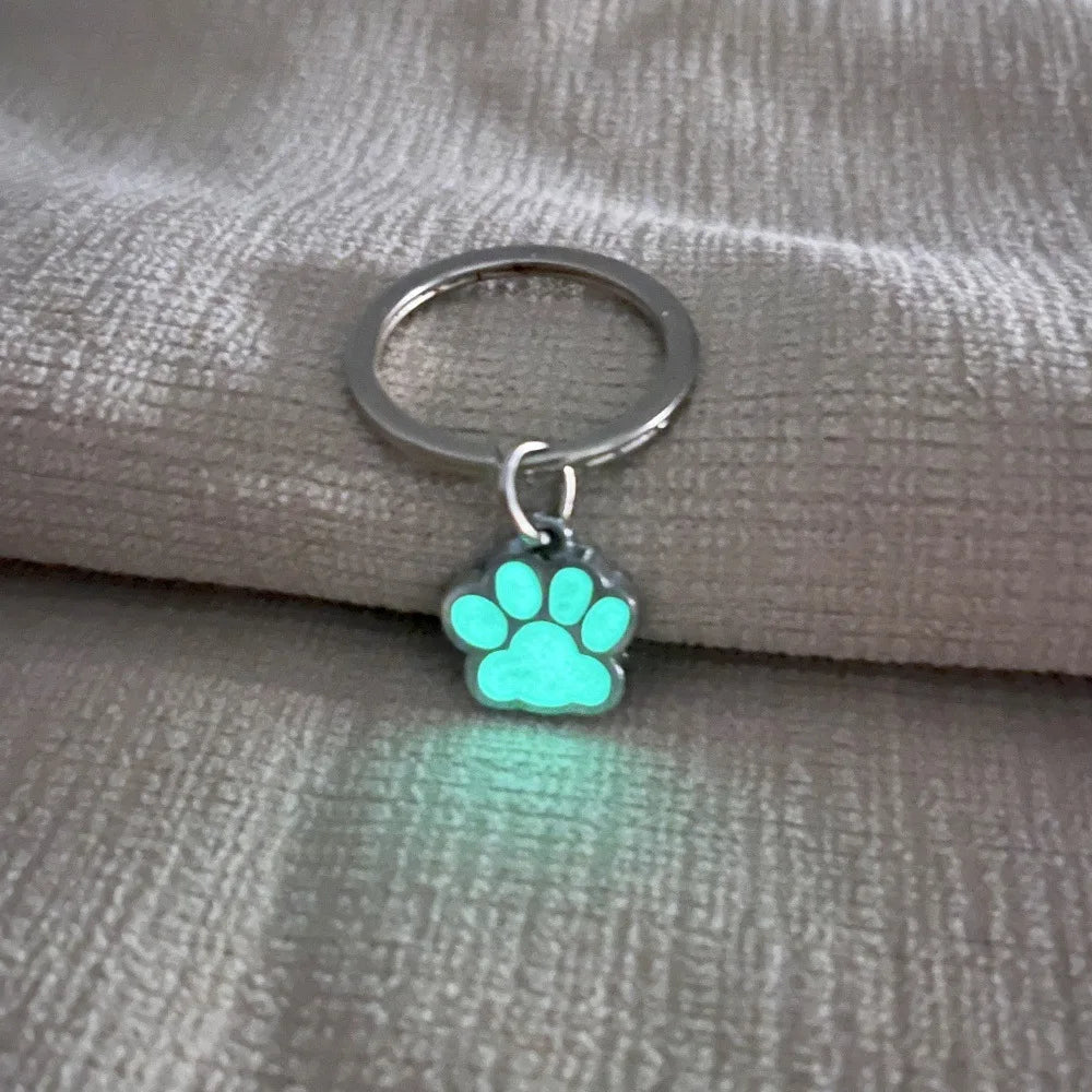 Glow-in-the-Dark Paw Print Keychain - Silver-Plated Zinc Alloy