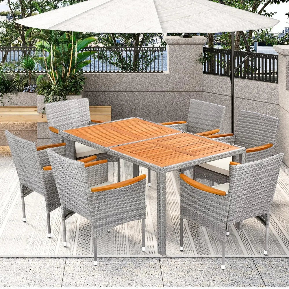 7 PCS Outdoor Table and Chairs Acacia Wood Top