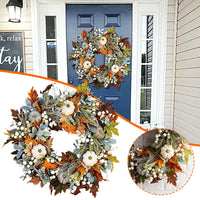 Autumn Harvest Wreath with White Pumpkins and Berries – 15.75 Inches