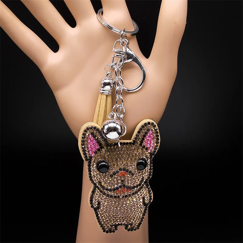 French Bulldog Crystal Keychain - Sparkling Dog Bag Accessory