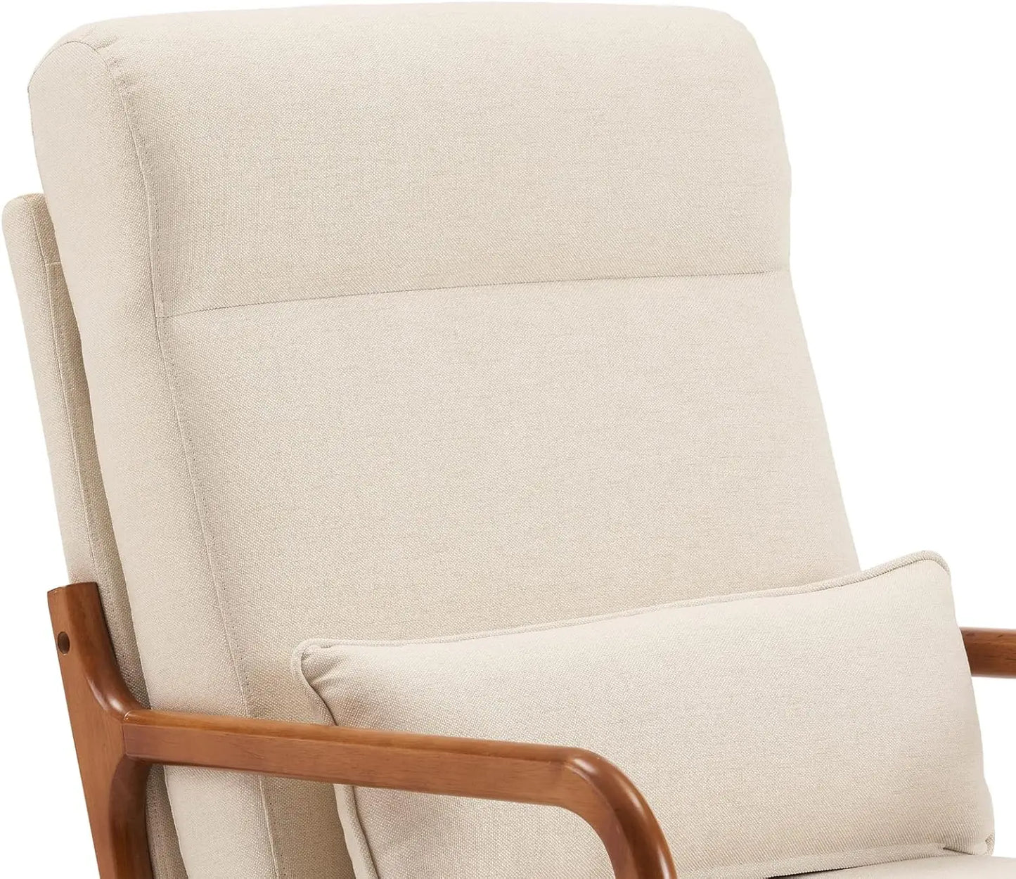 Mid-Century Modern Upholstered Lounge Chair with Wooden Frame - Beige Accent Seating