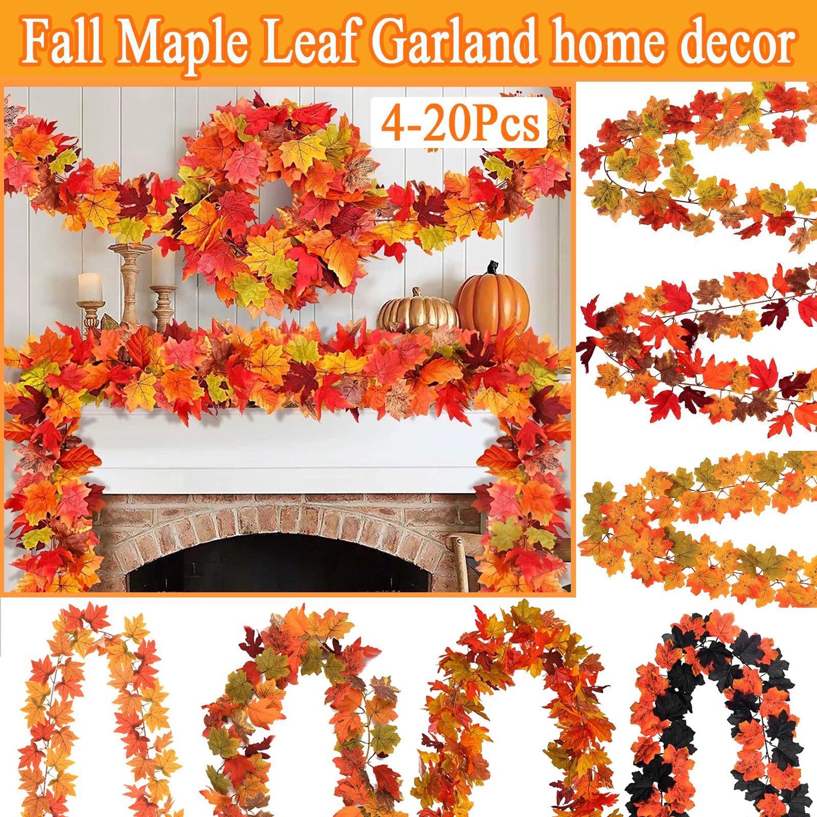 Fall Maple Leaf Garland - Vibrant Autumn Home Decor for Thanksgiving & Halloween