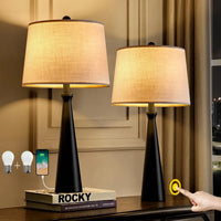 Set of 2 Modern Touch Control Table Lamps with USB Charging Ports, Available in Gold, Silver, and Black, Dimmable