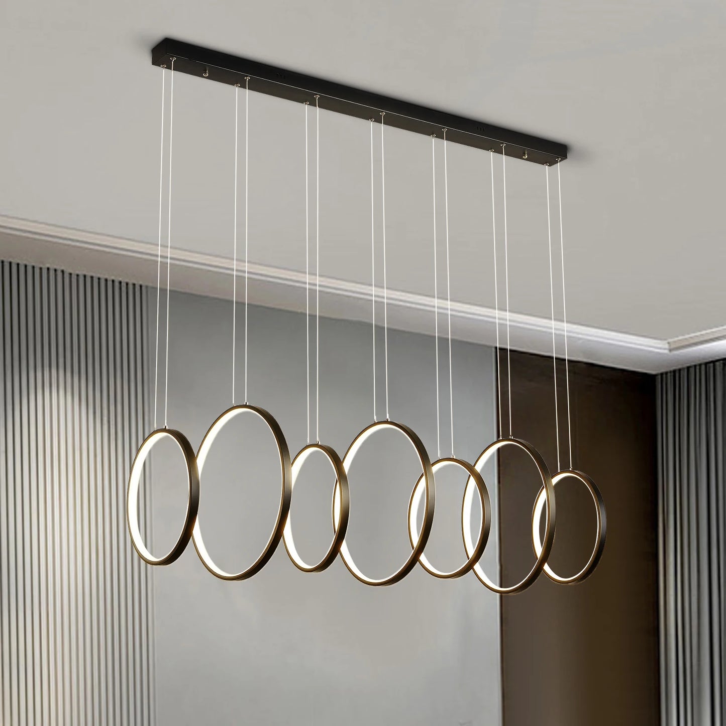 Modern Adjustable LED Pendant Lamp – Geometric Hanging Chandelier with Dimmable Rings