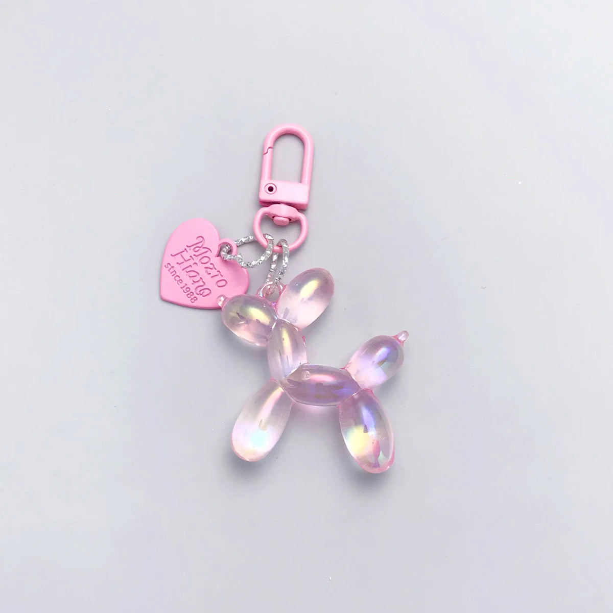 Iridescent Balloon Dog Keychain - Resin Charm with D-Shaped Buckle