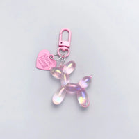 Iridescent Balloon Dog Keychain - Resin Charm with D-Shaped Buckle