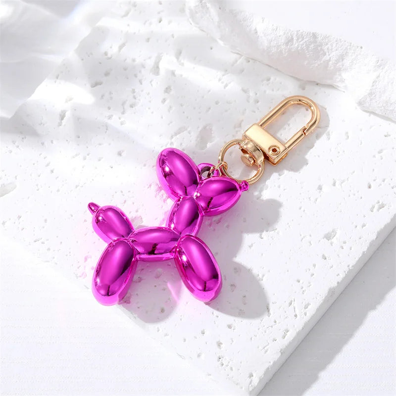 Metallic Balloon Dog Keychain - Vibrant Resin Charm with Zinc Alloy Clip