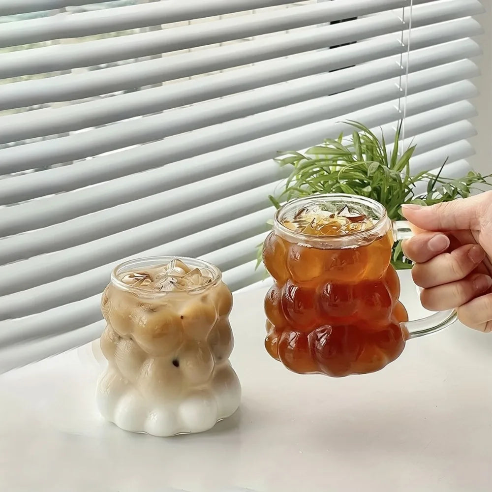 Unique Bubble Shaped Glass Mug - Double-Walled Heat Resistant Cup for Coffee, Tea, and Iced Drinks