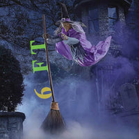 6ft Animated Flying Witch with Broomstick – Spooky Halloween Outdoor Decoration