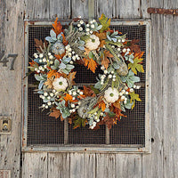 Autumn Harvest Wreath with White Pumpkins and Berries – 15.75 Inches