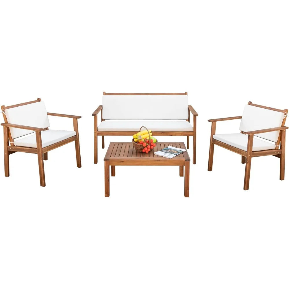 Patio Furniture 4 Piece Acacia Wood Outdoor Conversation Sofa Set