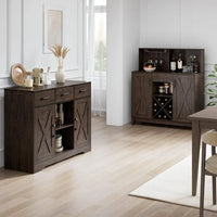 Rustic Modern Bar Cabinet with Wine Storage, Glass Holder, and Shelving - Farmhouse Buffet for Kitchen and Dining Room