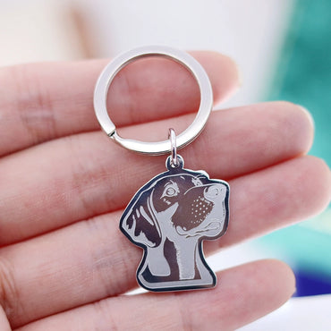 Weimaraner Stainless Steel Dog Head Keychain - Gold & Silver Options