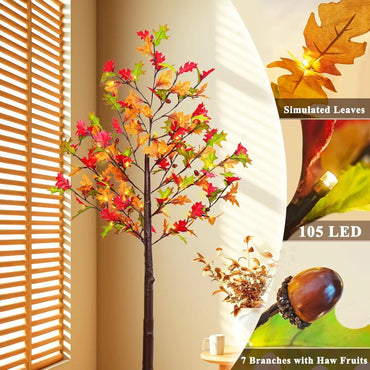 6 ft Pre-Lit Artificial Maple Tree with Autumn Leaves – Indoor Fall Decor