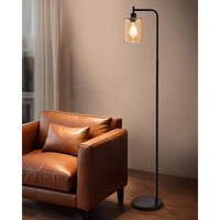 Modern Floor Lamp with Amber Glass Shade - Sleek Industrial Design