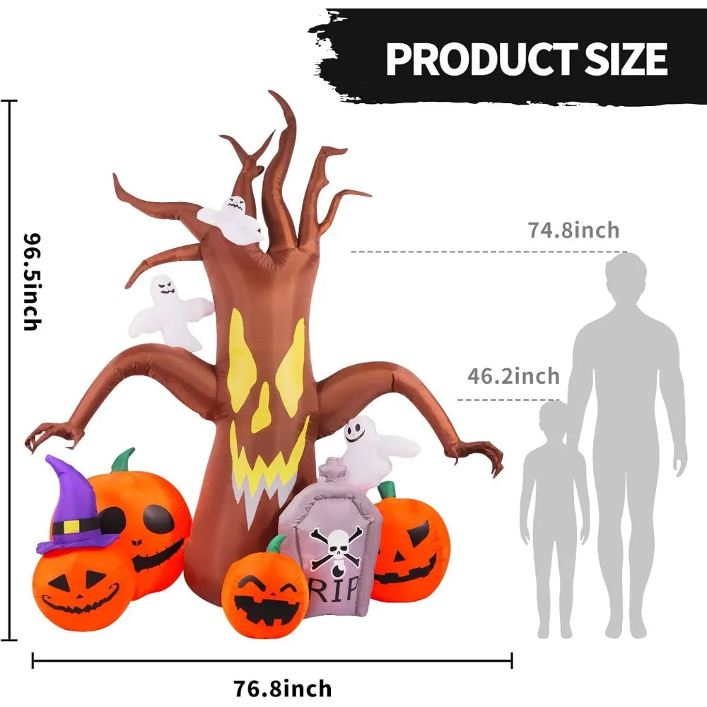 8 ft Halloween Inflatable Haunted Tree with Ghosts and Jack-o’-Lanterns – Outdoor Yard Decoration with LED Lights