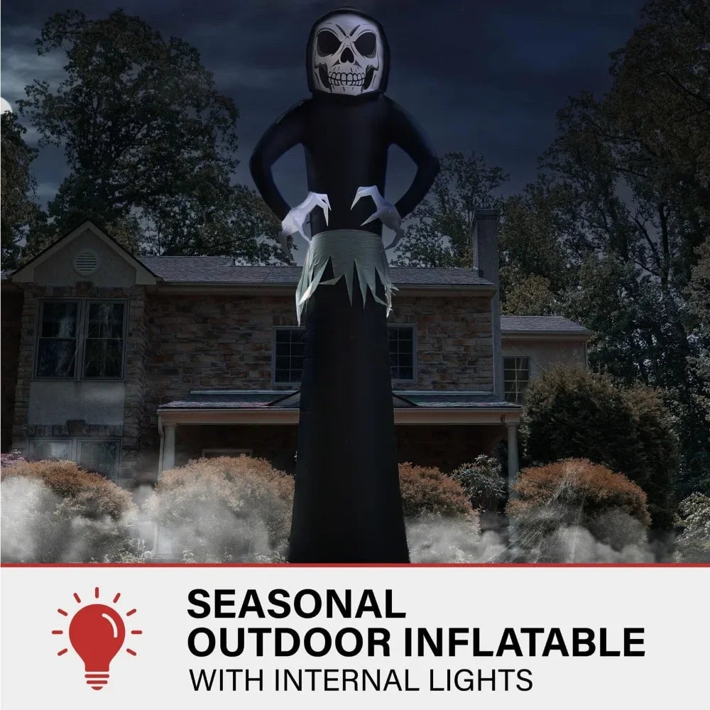 20ft Tall Grim Reaper Halloween Inflatable with LED Lights – Giant Outdoor Yard Decoration